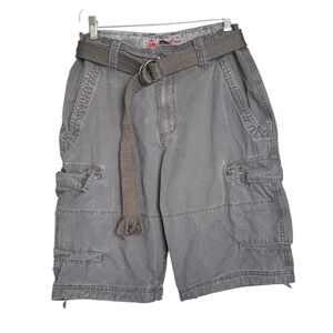 Wear First Belted Cargo Shorts Men’s 31 Gray Baggy Utility Streetwear Flat Front